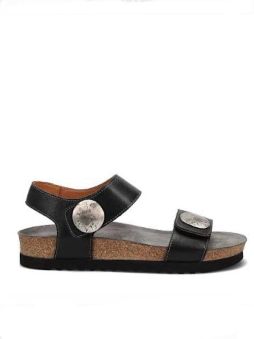 TAOS Luckie Black Leather Sandal Velcro Strap Comfort Cork Footbed
